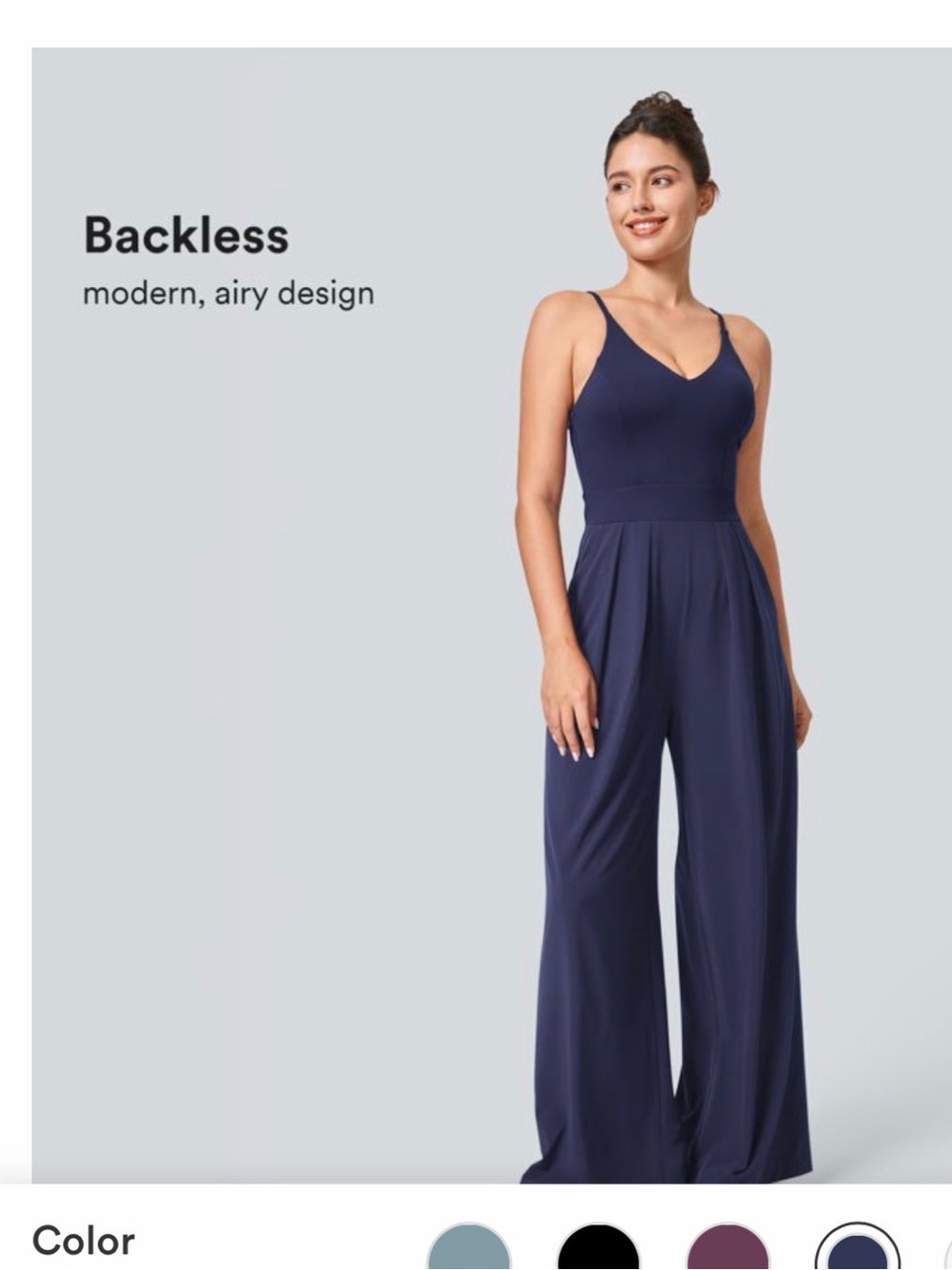 Halara Breezeful Backless Side Invisible Zipper Pocket Wide Leg Quick Dry Romper